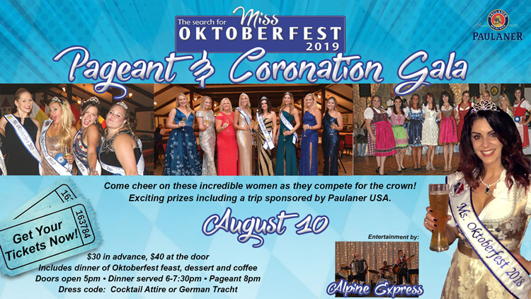 The search for Miss Oktoberfest 2019 poster. To request an application or information to participate in the pageant, contact Jennifer McDaniel at MissOktoberfest@americangermanclub.org or 561-967-6464 extension 6.